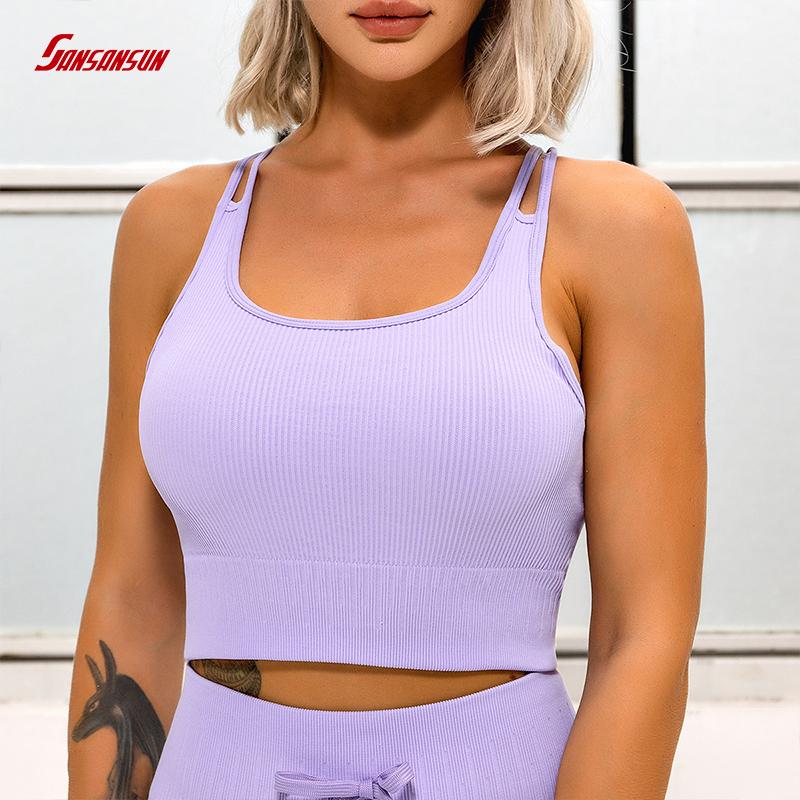 high support seamless ribbed sports bra