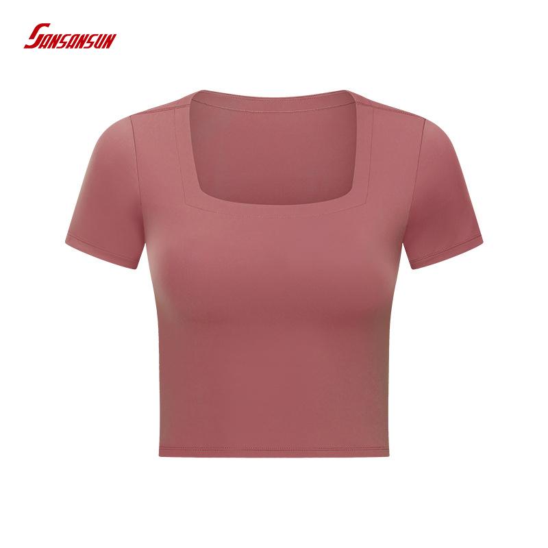 Women U-neck Sports Crop Shirt